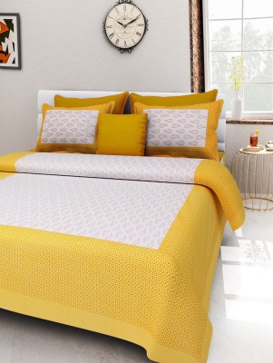 Bombay Spreads 120 TC Cotton Double Printed Flat Bedsheet(Pack of 1, Yellow)