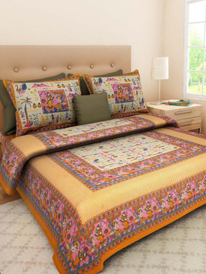 

Mahaveer Textile 120 TC Cotton Double King Printed Bedsheet(Pack of 1, Multicolor)