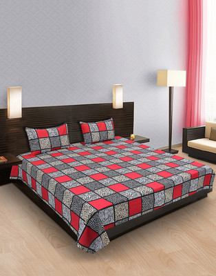 FAB COLLECTIONS 250 TC Cotton Double Checkered Flat Bedsheet(Pack of 1, Multicolor)