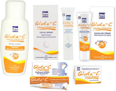 

Gluta-C Skin Fairness Lotion (125ml)+ Facial Cream(30ml)+ Facial Serum(30ml)+Undreams Gel(20ml)+Skin Whitening Soap(135grams)- (Made in Philippines)(30 ml)