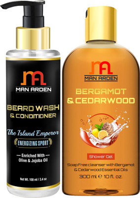 

Man Arden Beard Wash (Shampoo) & Conditioner (The Island Emperor) 100ml + Bergamot & Cedarwood Luxury Shower Gel(300 ml)