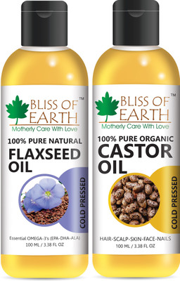 

Bliss Of Earth 100% Organic Castor Oil & Flaxseed Oil with Omega-3 (100ML Each) Combo Set