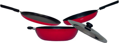 

Chef Master 4-Pcs Non stick Cookware Set(Aluminium, 4 - Piece), Black;red