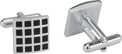 Stylepotion Enamel, Brass Cufflink Set(Silver, Black)