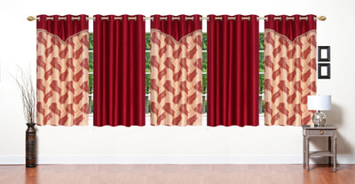 

Stella Creations 154 cm (5 ft) Polyester Window Curtain (Pack Of 5)(Printed, Maroon)