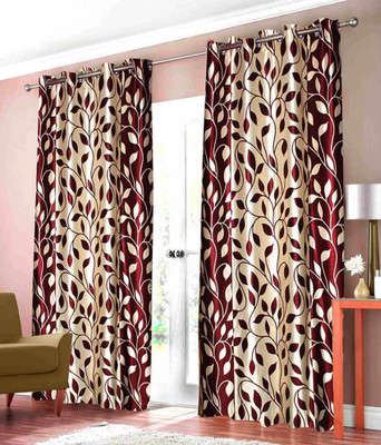 

JT International 213.36 cm (7 ft) Polyester Door Curtain (Pack Of 2)(Floral, Maroon)