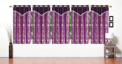

Stella Creations 154 cm (5 ft) Polyester Window Curtain (Pack Of 5)(Printed, Purple)