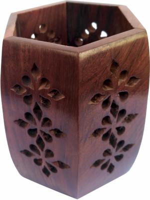 

TimberKart 1 Compartments Sheesham Wood JALI WORK Handicraft PEN JAR STAND HOLDER(Brown)