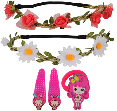 

Maayra 2 Tiaras, 2 Daily Wear clips, 1 Rubber Band Hair Accessory Set(Multicolor)