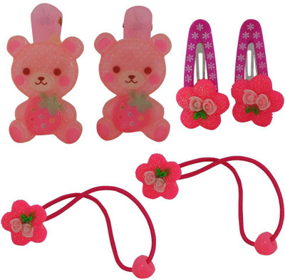 

Maayra 4 Daily Wear clips, 2 Rubber Bands Hair Accessory Set(Pink)