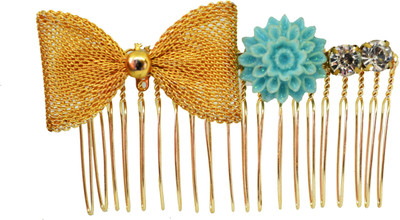 

Bows Are Wows Gold & Blue Mesh Bow Comb Clip Hair Pin(Gold, Blue)