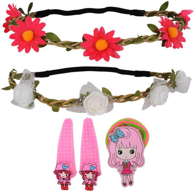 

Maayra 2 Tiaras, 2 Daily Wear clips, 1 Rubber Band Hair Accessory Set(Multicolor)