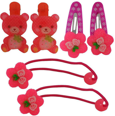 

Maayra 4 Daily Wear clips, 2 Rubber Bands Hair Accessory Set(Red, Pink)