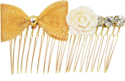 

Bows Are Wows Gold Mesh Bow & White Rosette Comb Clip Hair Pin(White, Gold)