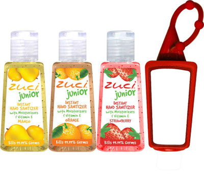 

Zuci Junior Hand Sanitizer Pack of 3 with Free BagTag - Mango, Orange, Strawberry(30 ml, Bottle, Pack of 3)