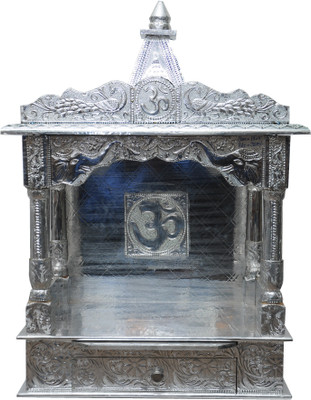 

Pavitra Ghar 21" x 9" x 28" Open with Ghummat Full Aluminium Carving Temple Wooden, Aluminium Home Temple(Height: 72 cm)