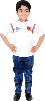 

Ahhaaaa Boys Party(Festive) Jeans Shirt(Blue, Blue;white