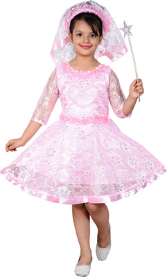 

Ahhaaaa Girls Midi/Knee Length Party Dress(Pink, 3/4 Sleeve