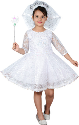 

Ahhaaaa Girls Midi/Knee Length Party Dress(White, 3/4 Sleeve