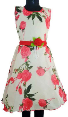 

RTC kids junction Girls Midi/Knee Length Casual Dress(White, Sleeveless, Cream