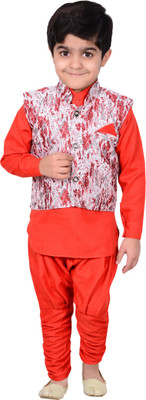 

Nikky Fashion Boys Festive & Party Kurta, Waistcoat and Breeches Set(Red Pack of 1