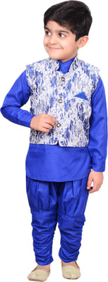 

Nikky Fashion Boys Festive & Party Kurta, Waistcoat and Breeches Set(Blue Pack of 1