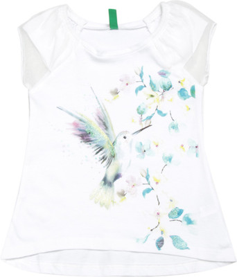 

United Colors of Benetton Girls Printed Cotton T Shirt(White, Pack of 1, 101