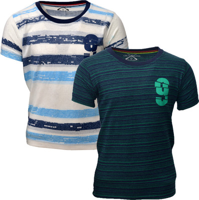 

Crux & Hunter Boys Striped Cotton T Shirt(Multicolor, Pack of 2
