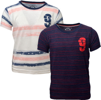 

Crux & Hunter Boys Striped Cotton T Shirt(Multicolor, Pack of 2