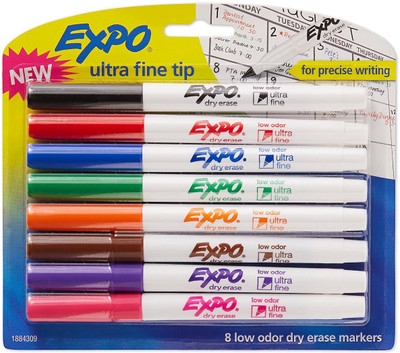 

Expo Low-Odor Dry Erase Markers, Ultra Fine Tip, Assorted Colors, 8-Count(Set of 8, Multicolour)