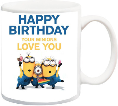 

ME&YOU Gift for Husband/Wife/Girlfriend/Boyfriend/Lover;"HappY Birthday Your Minions Love YOU cartoon!!! 3D printed Ceramic Mug(325 ml), Multicolor