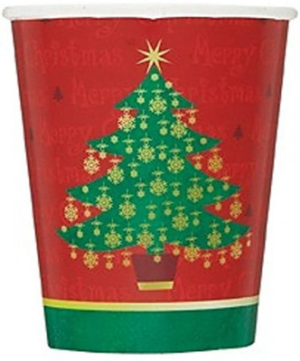 Funcart Funcart Golden Christmas 9oz Cups Plastic Mug(150 ml, Pack of 8), Multicolor