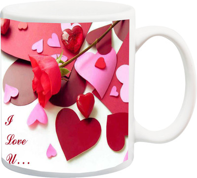 

ME&YOU Gift for Husband/Wife/Boyfriend/Girlfriend/Couple On Valentine's Day I love you red rose 3D Printed Ceramic Mug(325 ml), Multicolor