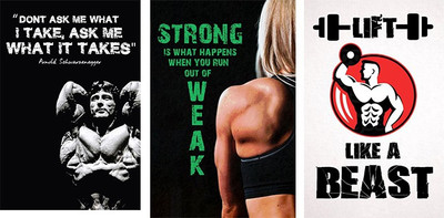 

Vprint Combo pack of 3 Gym motivation Wall Poster Quotes & Motivation ,(12X18) Paper Print(18 inch X 12 inch, Rolled)