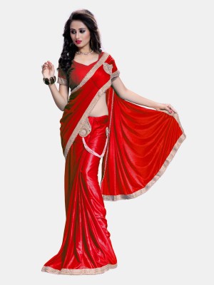 Bhuwal Fashion Embellished Bollywood Lycra Blend Saree(Red)