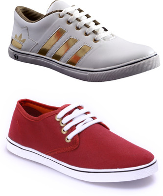 PISHOPPERS Casuals For Men(White, Red