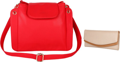 

Lychee Bags Women Casual Red, Beige PU Sling Bag, Beige;red