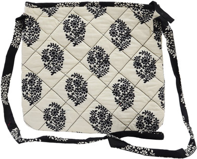 

Bagaholics Girls Casual White, Black Cotton Sling Bag, Black;white