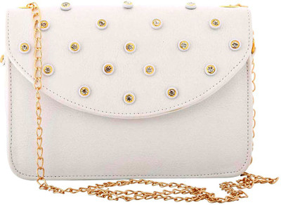 

Abrazo Girls Evening/Party White, Silver PU Sling Bag, Silver;white