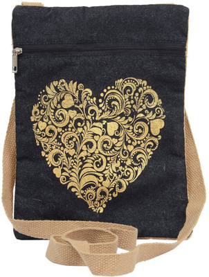 

Bagaholics Girls Casual Black, Gold Cotton Sling Bag