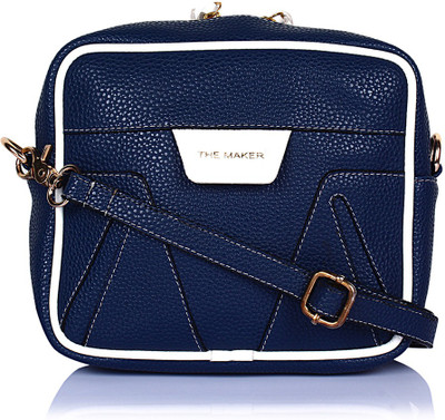 

THE MAKER Men & Women Casual Blue, White Leatherette Sling Bag