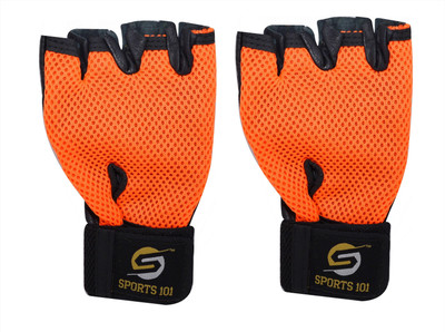

Sports 101 Warrior Leather With Wrist Support Gym & Fitness Gloves (, Orange, Black, Black;orange