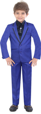 

Jeet Coat Suit Set with Shirt Self Design Boys Suit, Blue