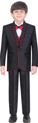 

Jeet Coat Suit Set with Shirt Self Design Boys Suit, Black