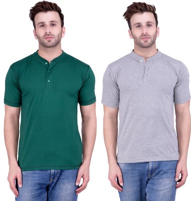 weardo Solid Men Mandarin Collar Multicolor T-Shirt