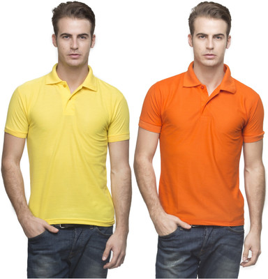 

Lambency Solid Men's Polo Neck Yellow, Orange T-Shirt(Pack of 2, Orange;yellow