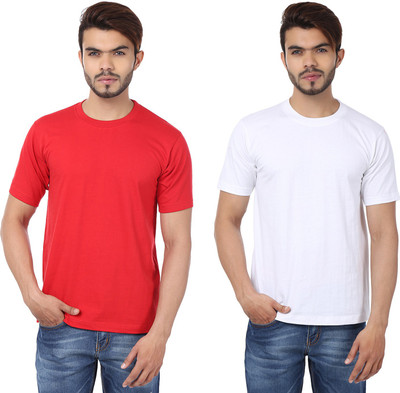 weardo Solid Men Round or Crew Red, Blue T-Shirt(Pack of 2)