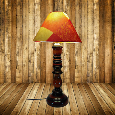 Woodly Orange Checks Table Lamp(45 cm, Orange)