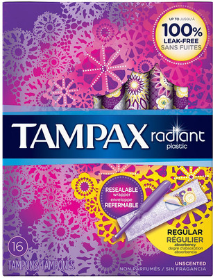 

Tampax Radiant Plastic Unscented Tampons, Regular Absorbency Tampons(Pack of 16)