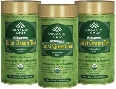 Organic India Tulsi Green - 100g Tin - Set of 3 Infusion Tea Bag(100 g)